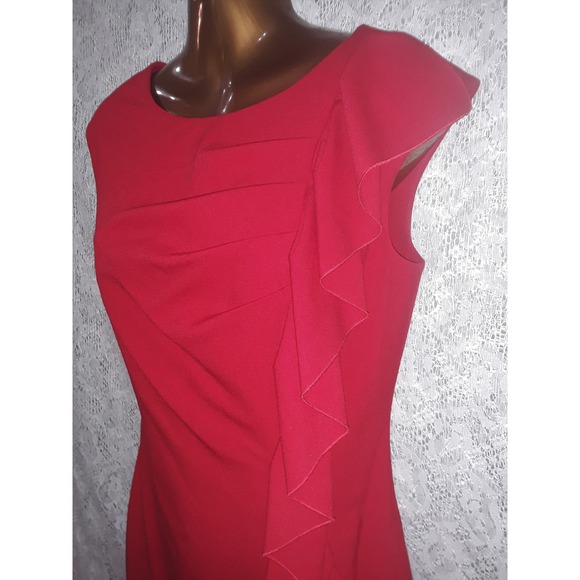 Calvin Klein Sz 4 Bright Red Side Cascade Ruffle Bodycon Dress - Picture 2 of 8